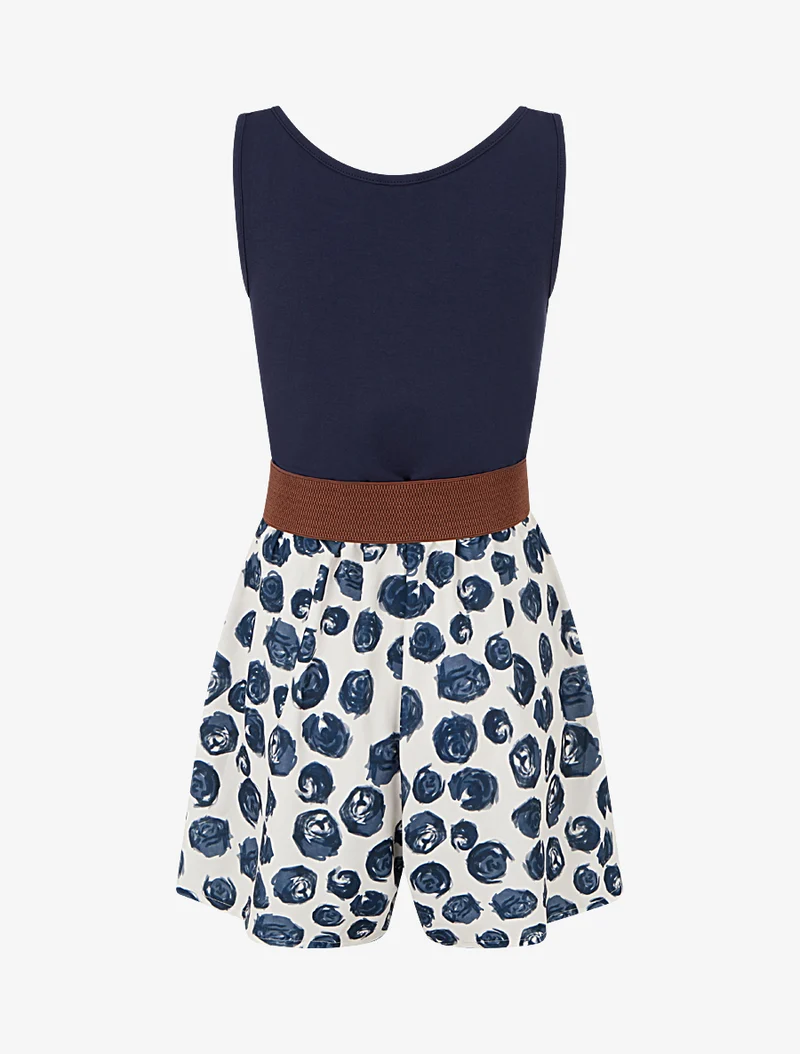 Gürtelter Jumpsuit mit Rosenmuster - Marine