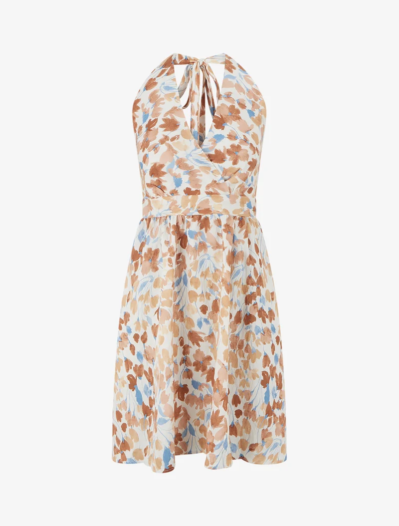 Midikleid mit offenem Rücken und abstraktem Blumenmuster - Braun