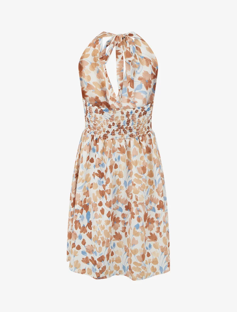 Midikleid mit offenem Rücken und abstraktem Blumenmuster - Braun