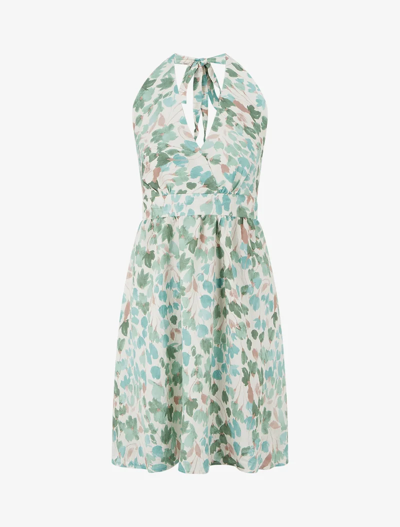 Midikleid mit offenem Rücken und abstraktem Blumenmuster - Minzegrün