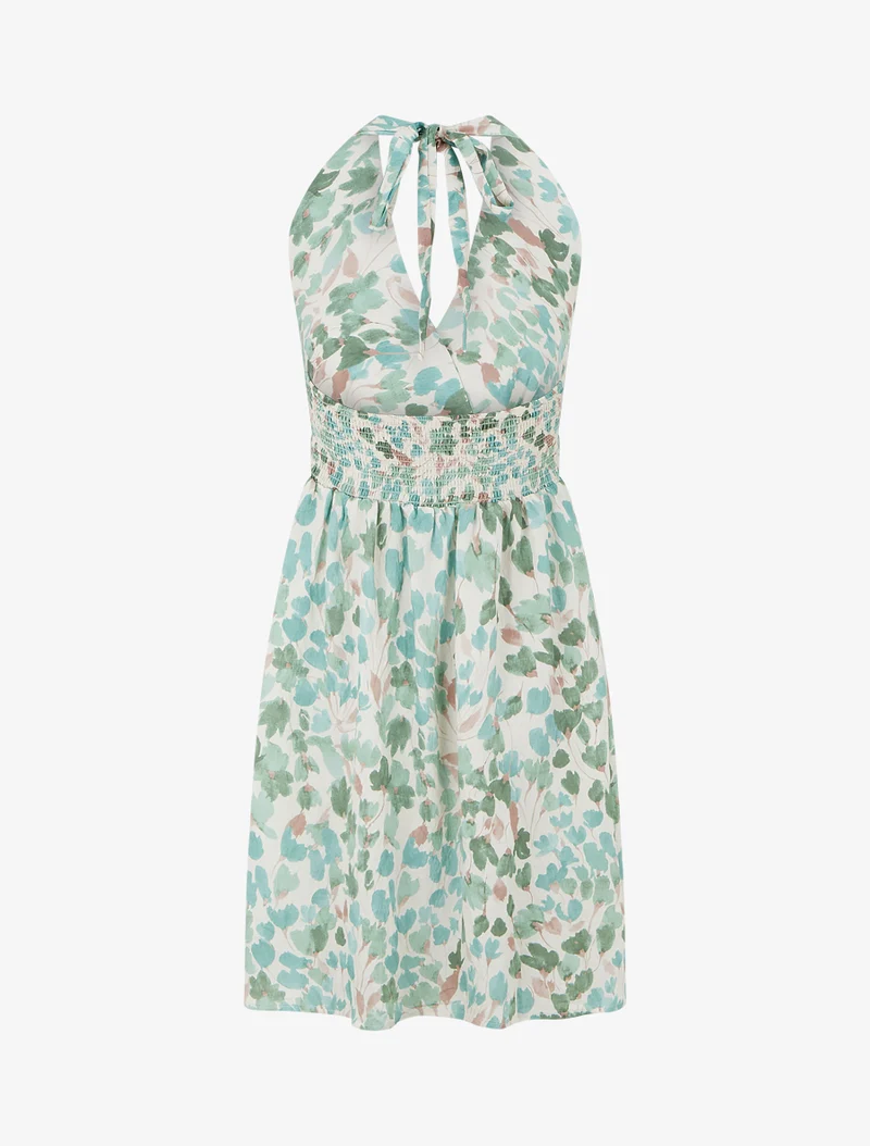 Midikleid mit offenem Rücken und abstraktem Blumenmuster - Minzegrün