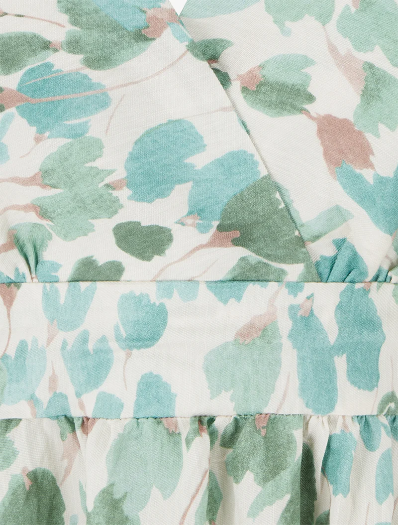 Midikleid mit offenem Rücken und abstraktem Blumenmuster - Minzegrün