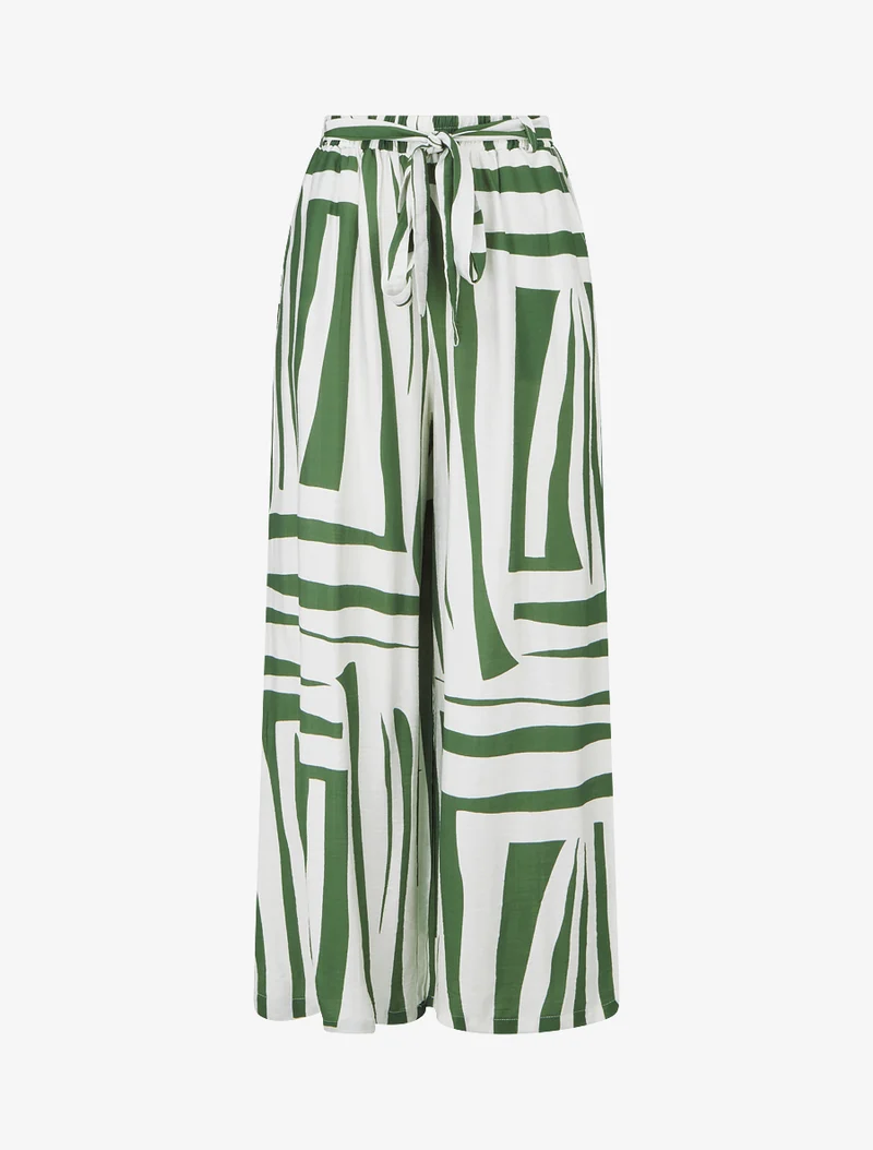 Weit geschnittene Hose mit elastischem Bund und grafischem Print - Kaki