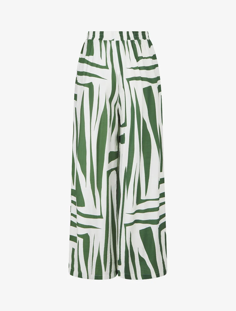 Weit geschnittene Hose mit elastischem Bund und grafischem Print - Kaki