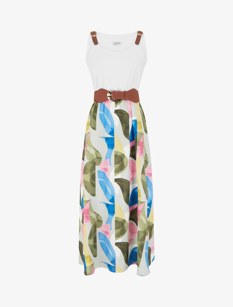Trägerkleid mit Fantasiemuster aus Kunstleder - Kaki