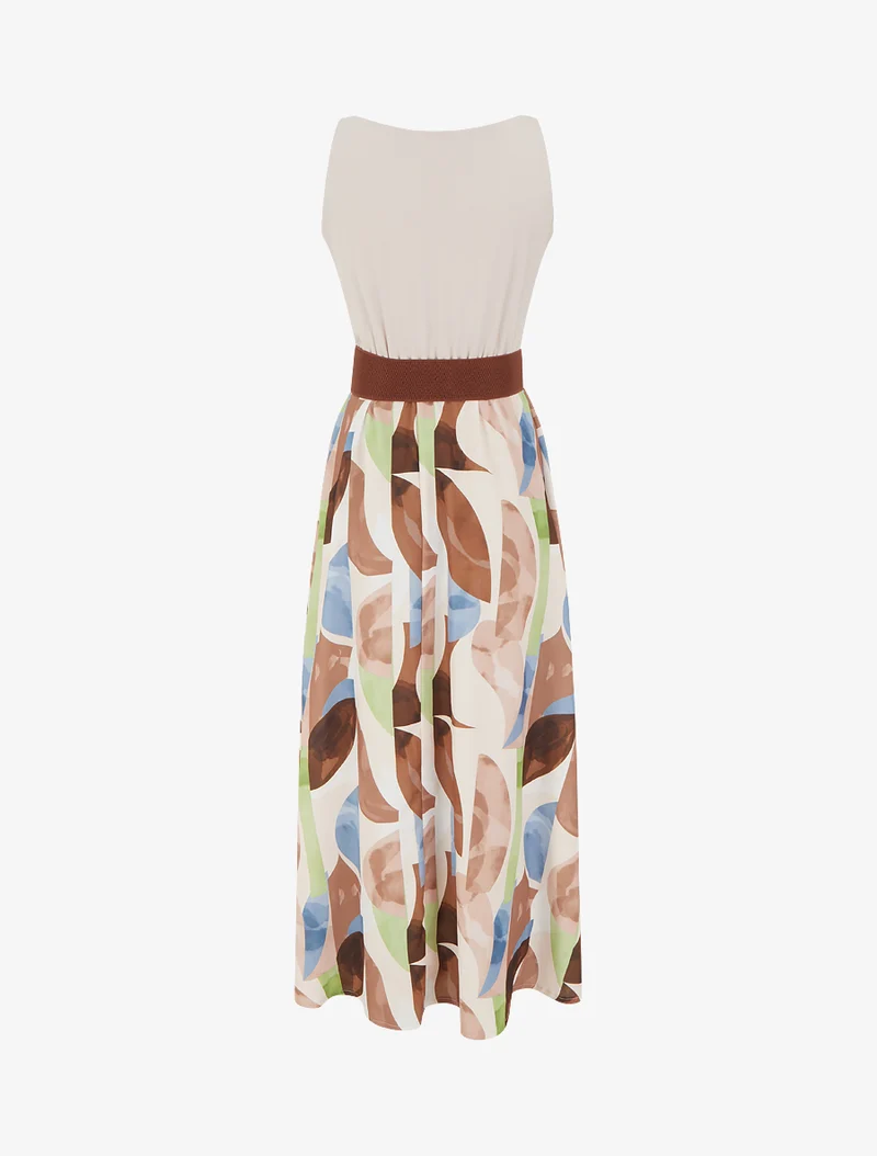 Trägerkleid mit Fantasiemuster aus Kunstleder - Beige
