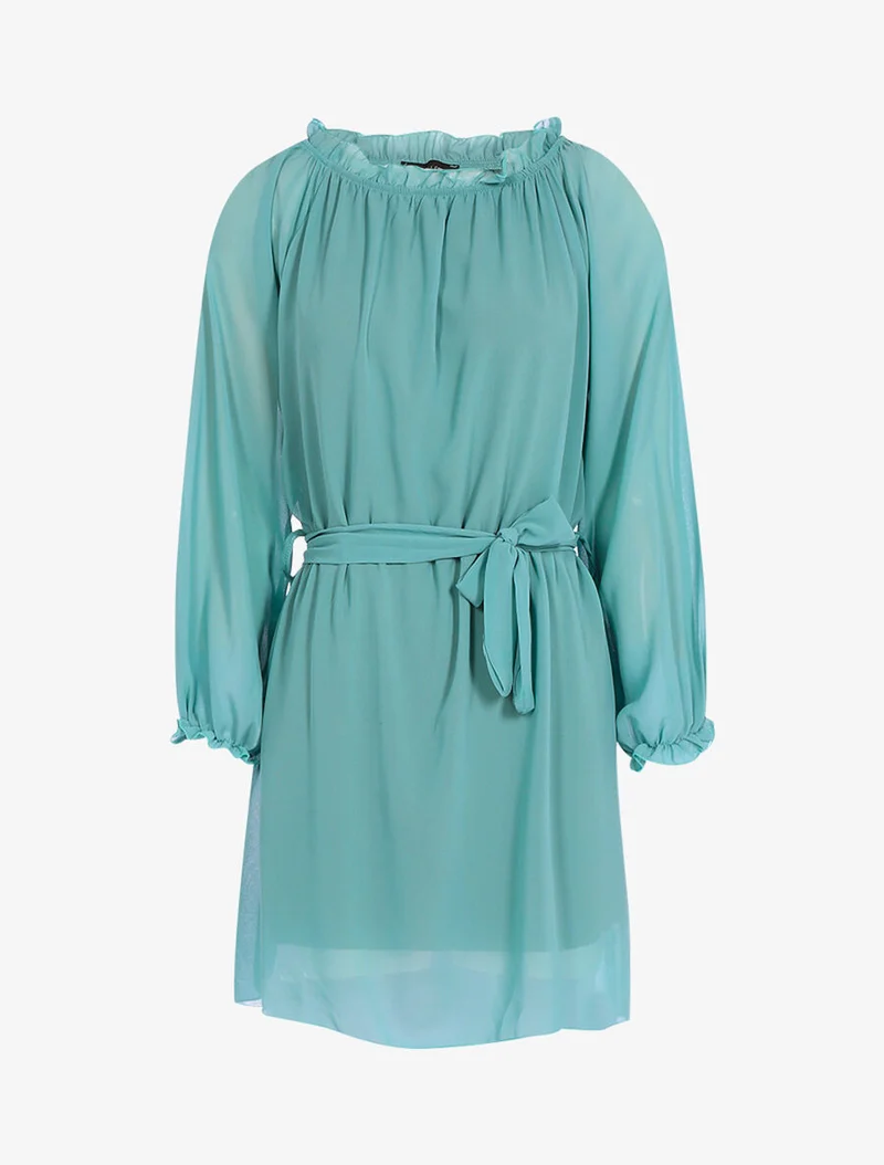 Schulterfreies Kleid aus Voile - Türkis