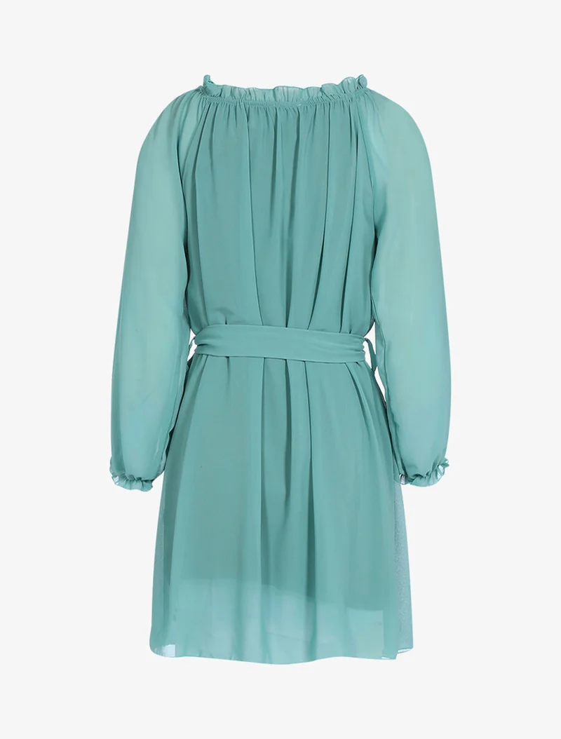 Schulterfreies Kleid aus Voile - Türkis