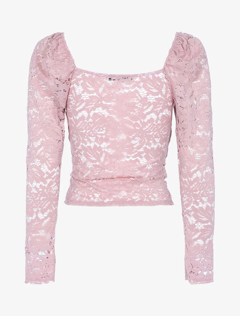 Spitzen-Crop-Top mit Muschelsaum - Rose