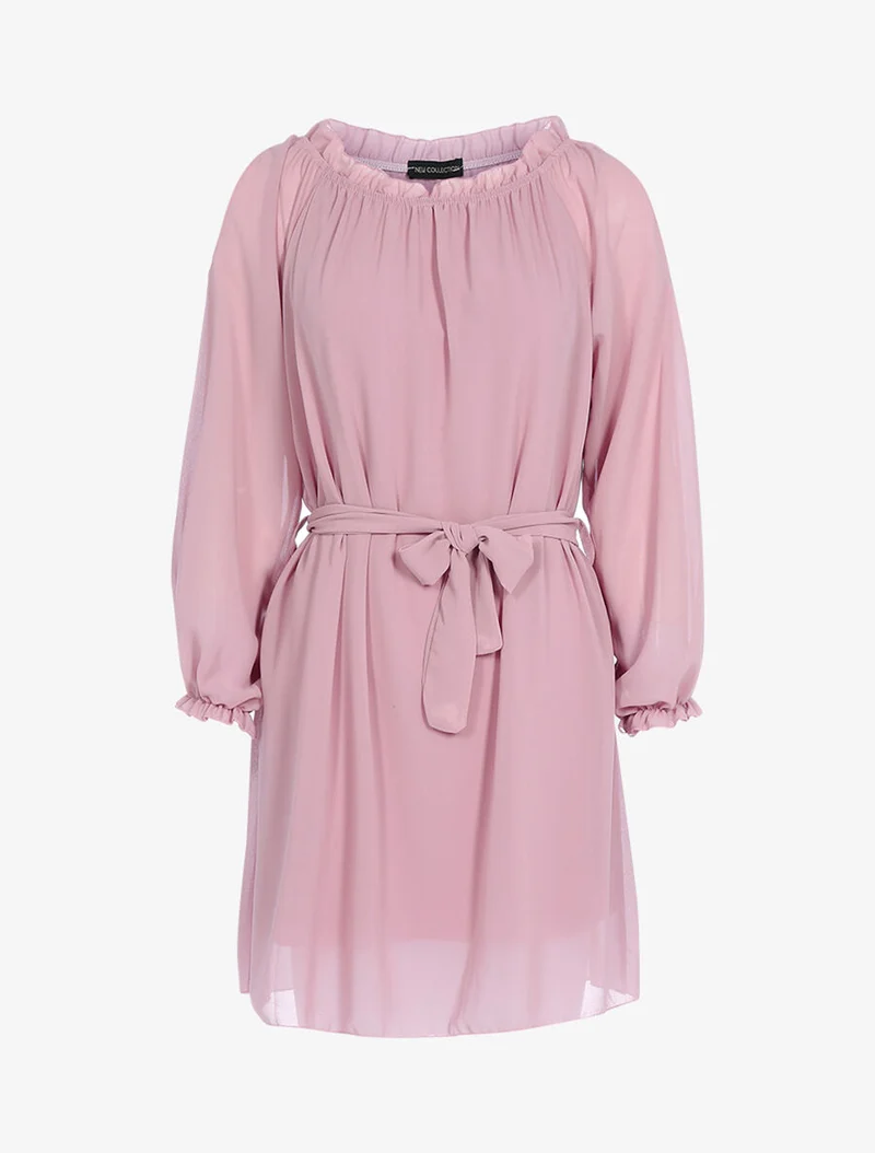 Schulterfreies Kleid aus Voile - Rose