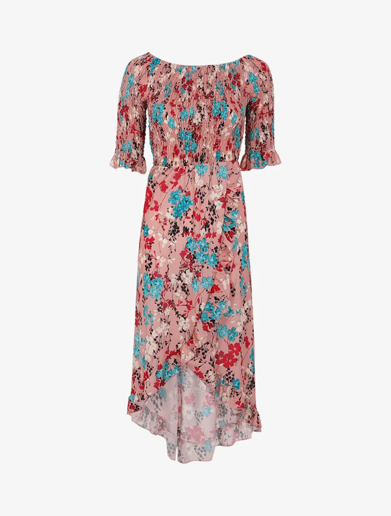 Wickelkleid mit asymmetrischem Schößchen - Rose