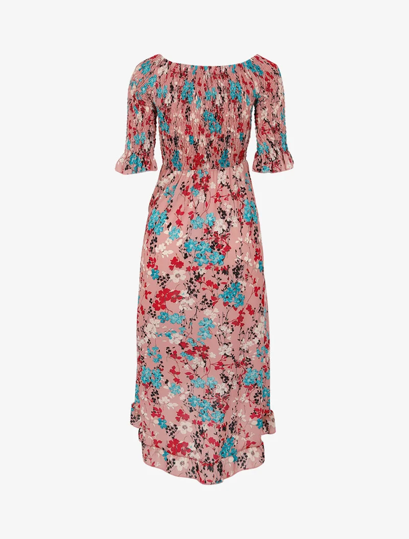 Wickelkleid mit asymmetrischem Schößchen - Rose