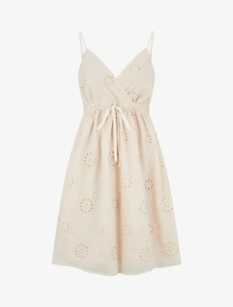 Midikleid mit durchbrochenem Blumenmuster - Beige
