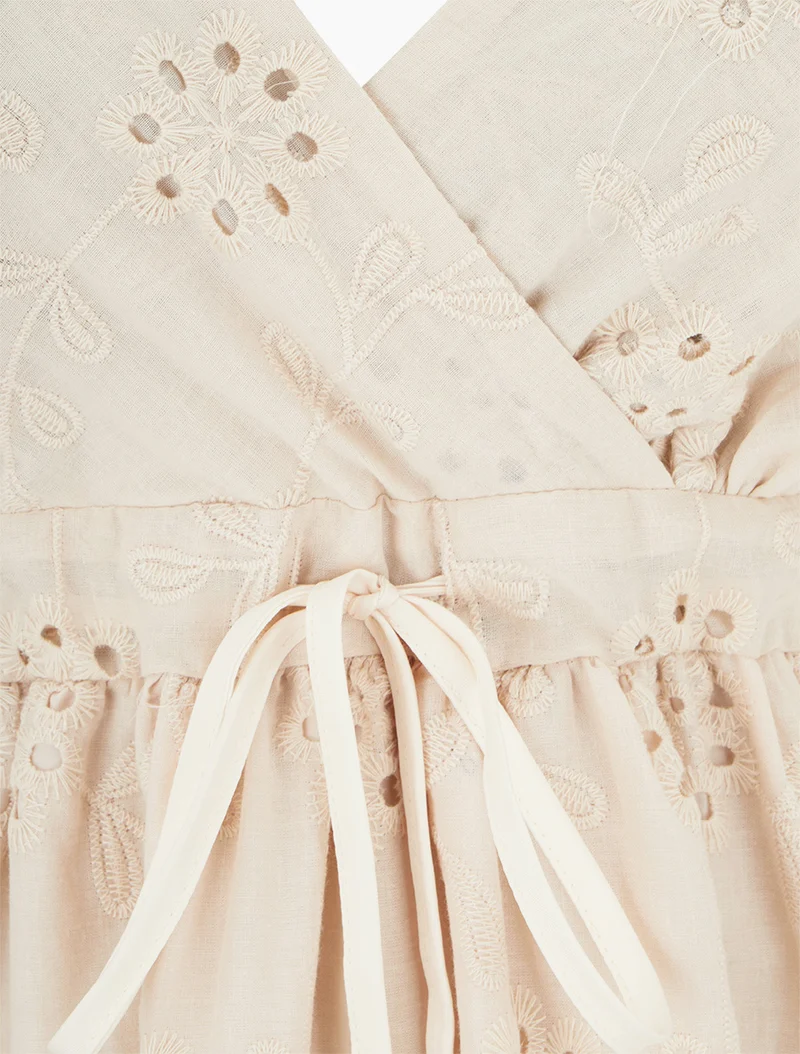 Midikleid mit durchbrochenem Blumenmuster - Beige