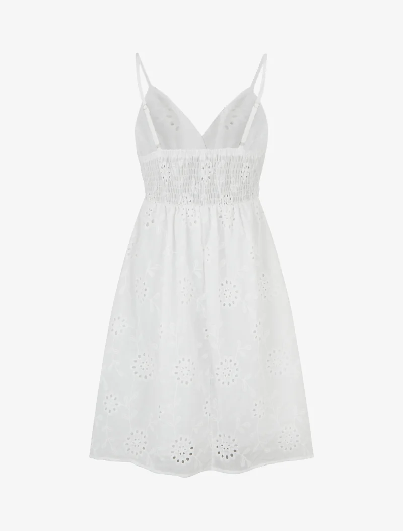 Midikleid mit durchbrochenem Blumenmuster - Weiß