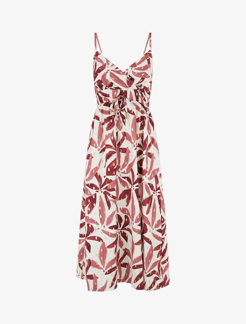 Langes Kleid mit stilisiertem Print und schimmernden Details - Bordeaux
