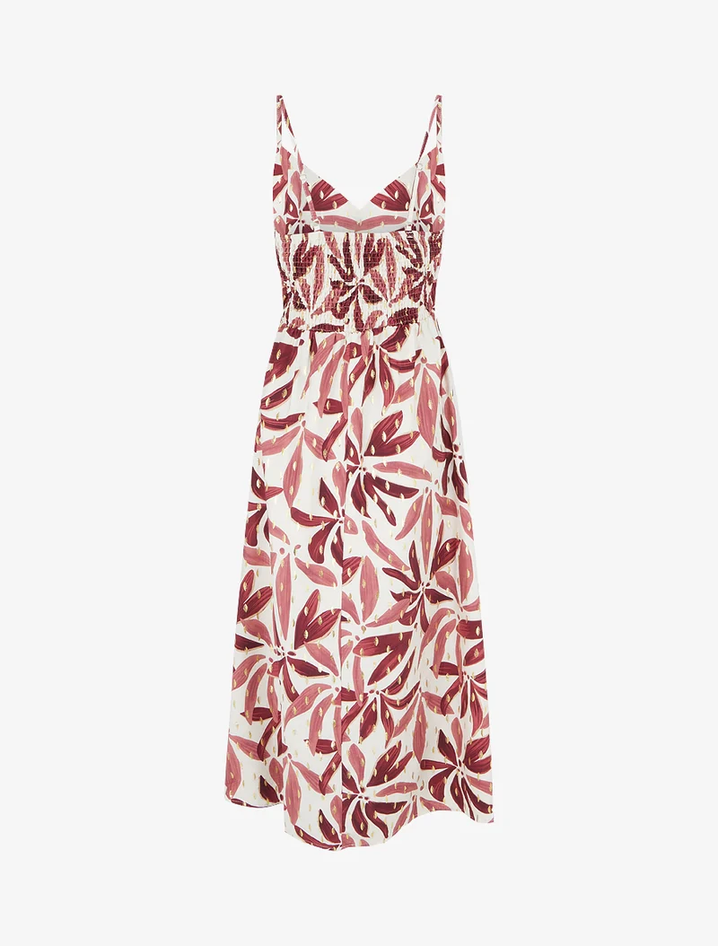 Langes Kleid mit stilisiertem Print und schimmernden Details - Bordeaux