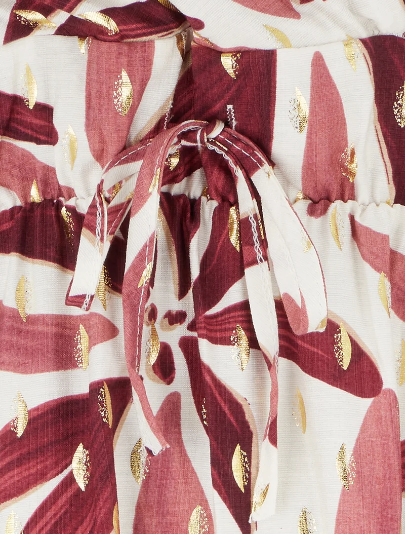 Langes Kleid mit stilisiertem Print und schimmernden Details - Bordeaux