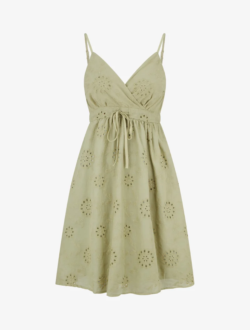 Midikleid mit durchbrochenem Blumenmuster - Kaki