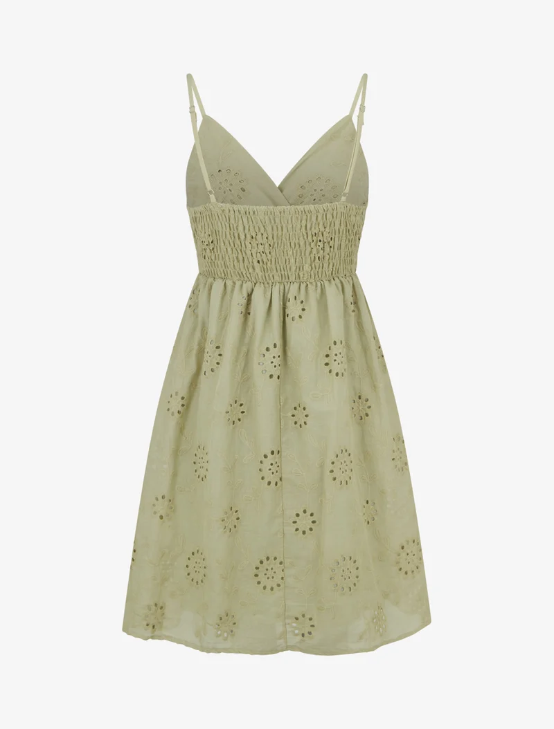 Midikleid mit durchbrochenem Blumenmuster - Kaki