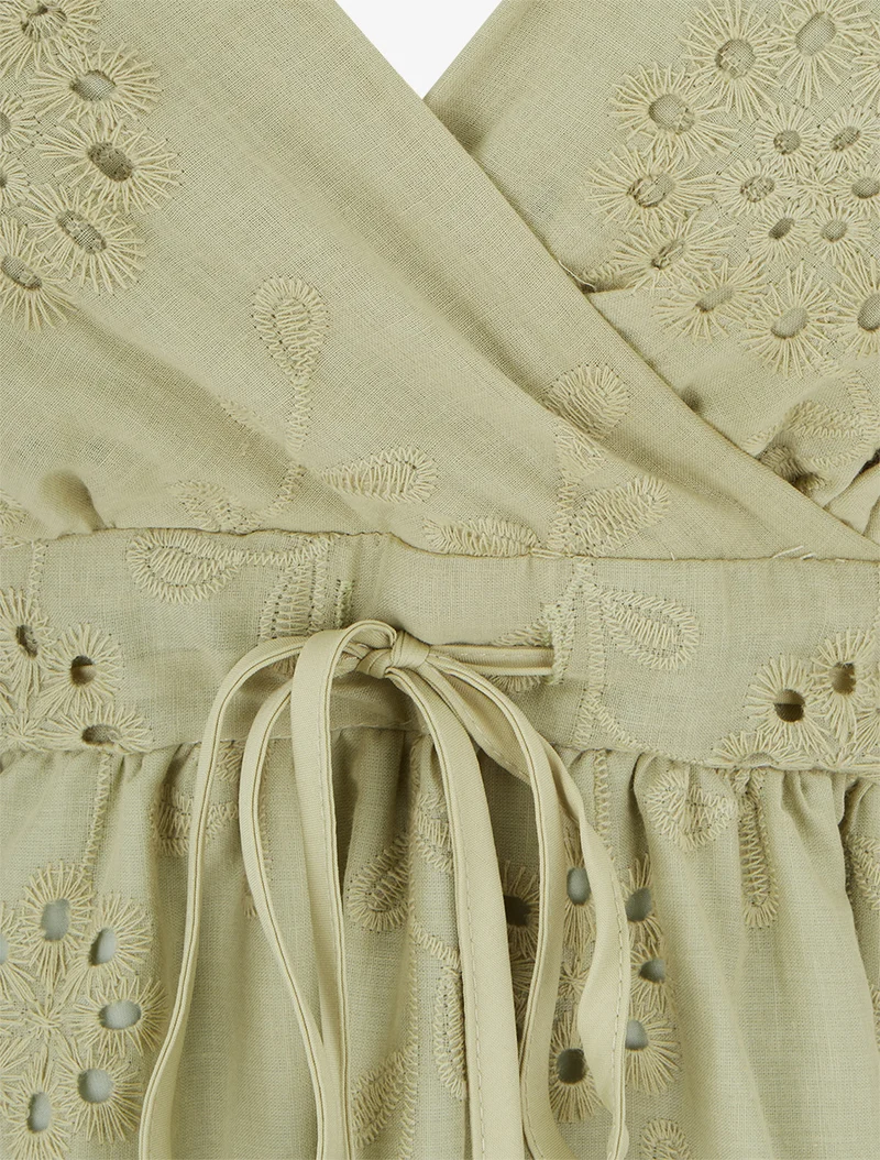Midikleid mit durchbrochenem Blumenmuster - Kaki