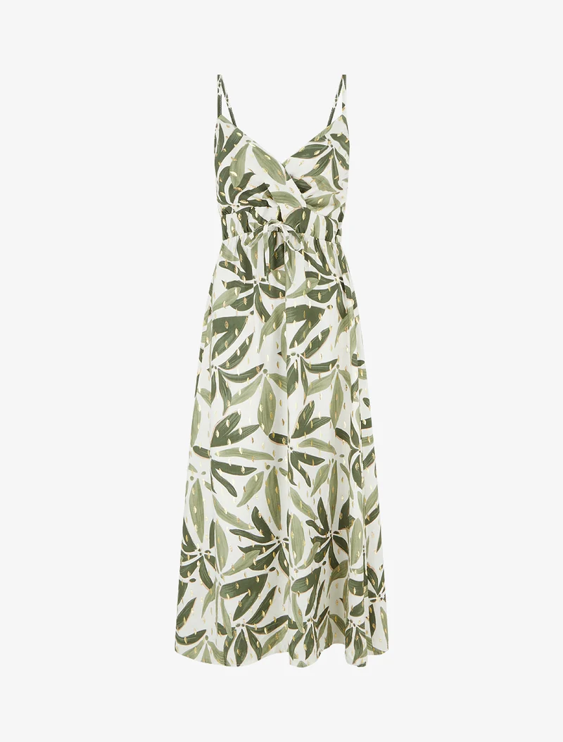 Langes Kleid mit stilisiertem Print und schimmernden Details - Grün