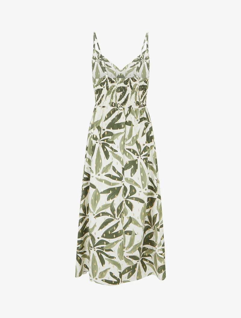 Langes Kleid mit stilisiertem Print und schimmernden Details - Grün