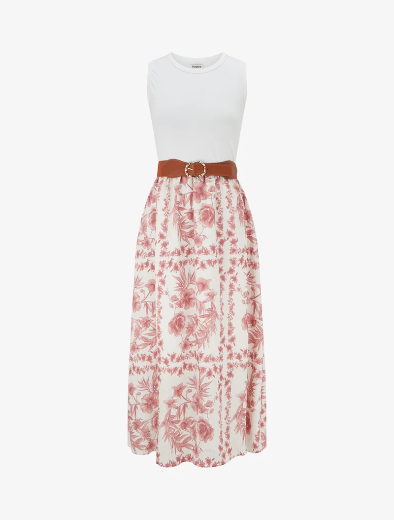 Kleid mit Blumenmuster und Taschen - Altrosa