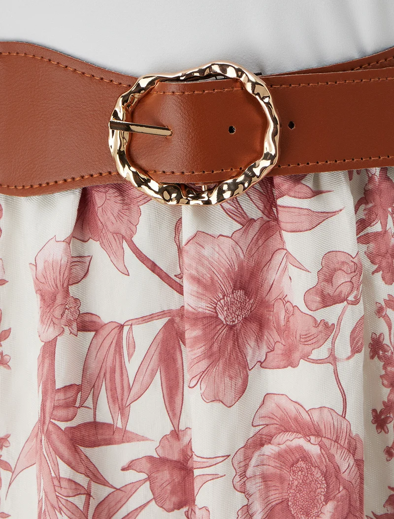 Kleid mit Blumenmuster und Taschen - Altrosa