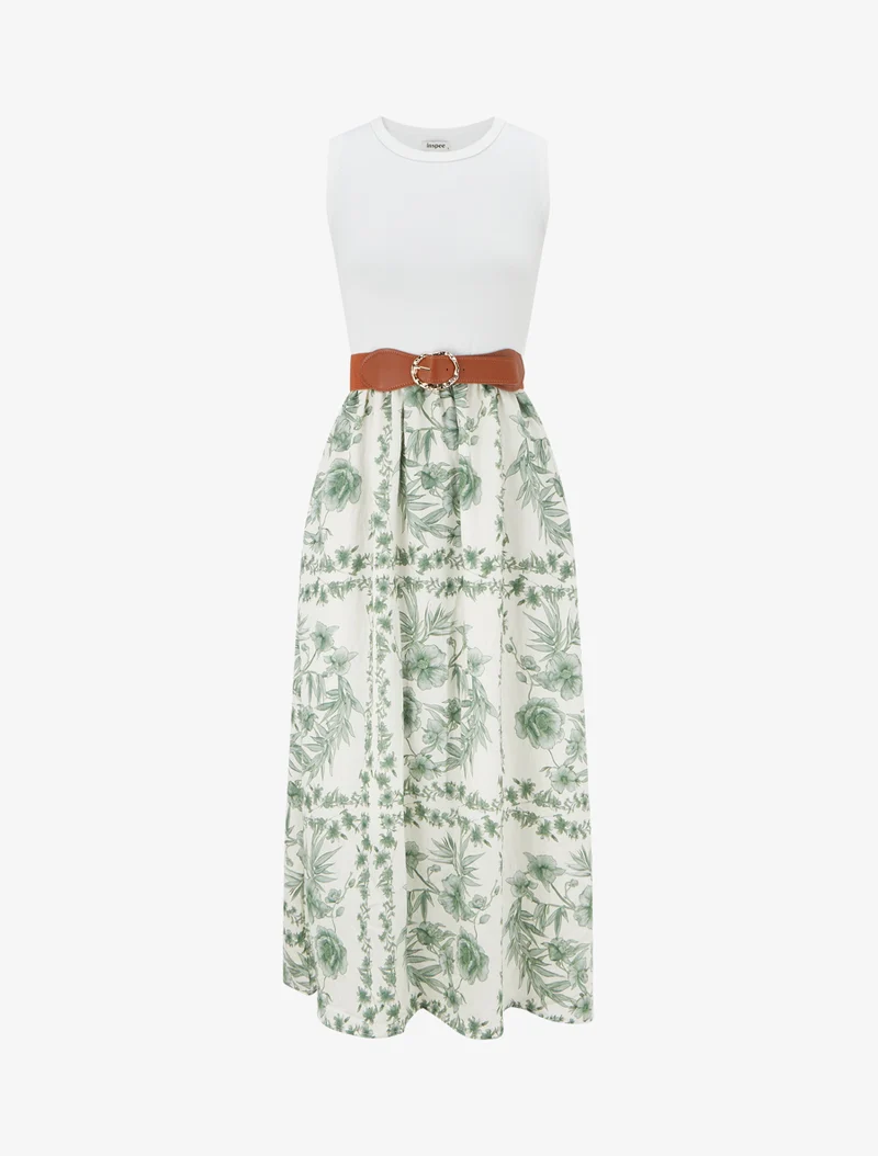 Kleid mit Blumenmuster und Taschen - Grün