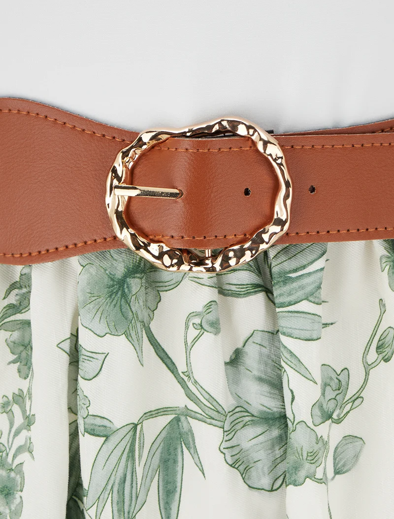 Kleid mit Blumenmuster und Taschen - Grün