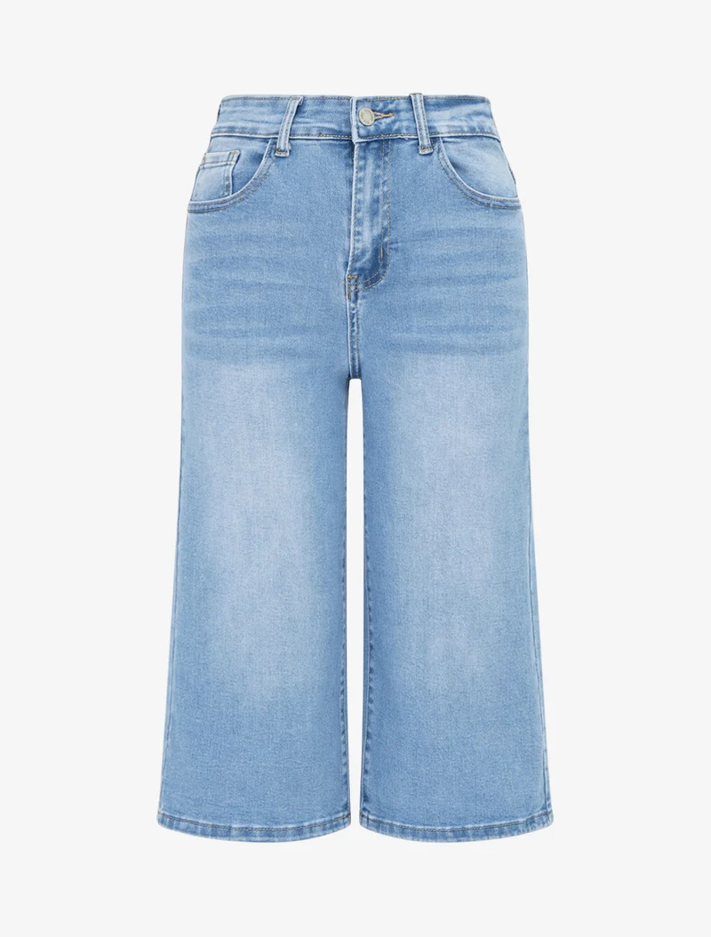 Hoch taillierte Jeans-Bermuda. - Hellblau