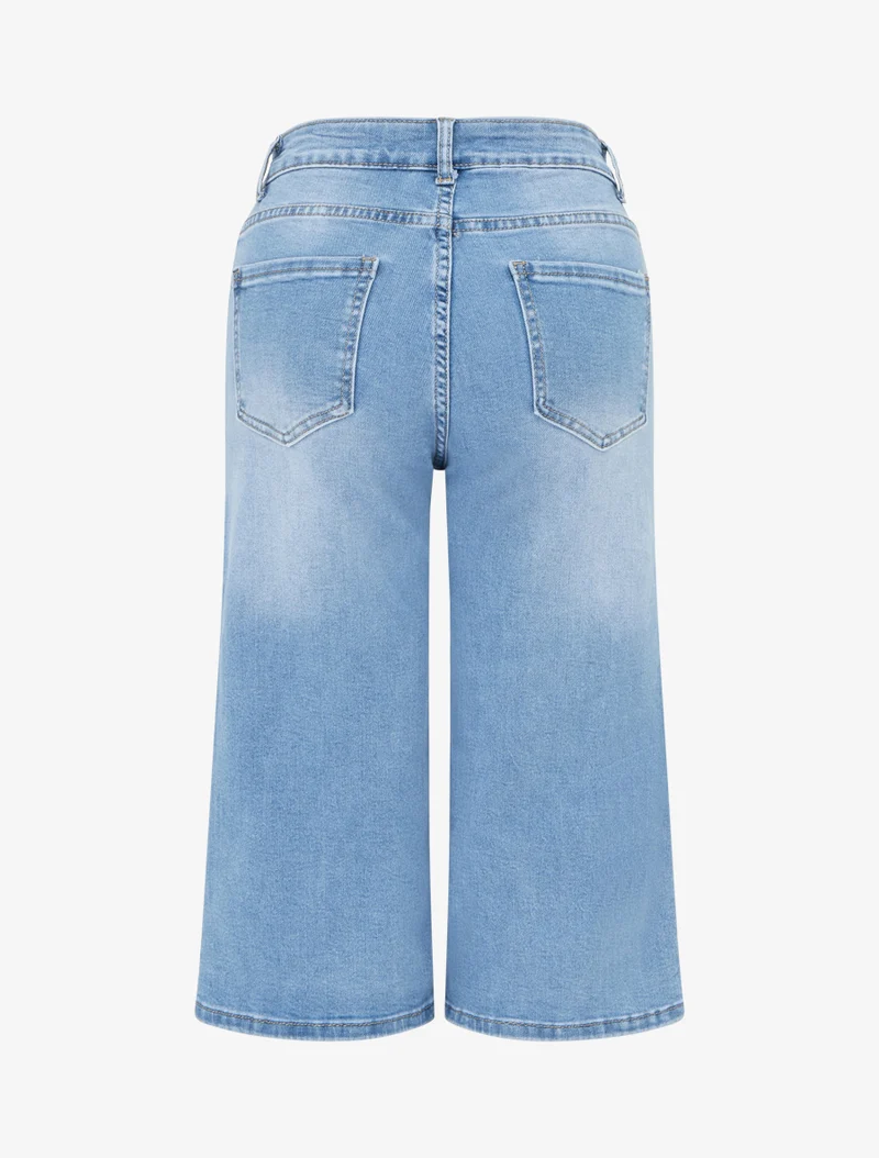Hoch taillierte Jeans-Bermuda. - Hellblau