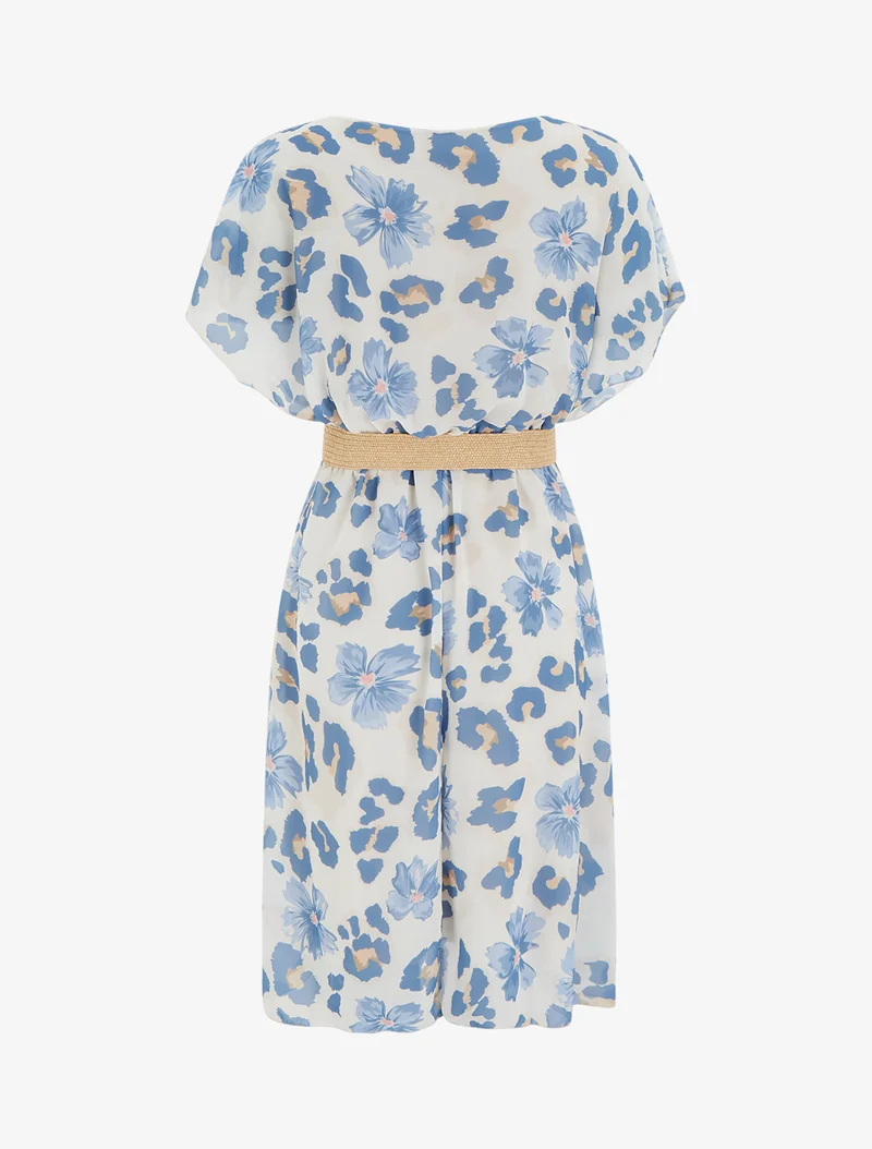 Midikleid mit Blumenmuster und kurzen Ärmeln - Blau