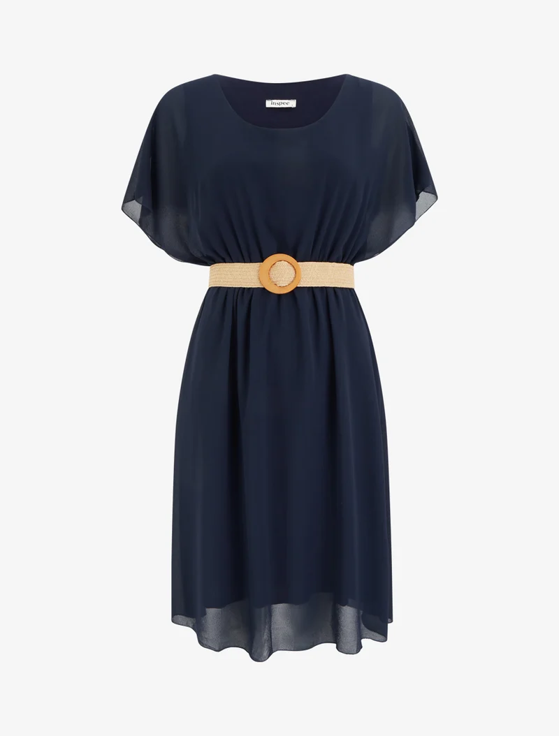 Unifarbenes, knielanges Skaterkleid - Marine