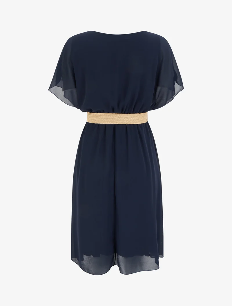 Unifarbenes, knielanges Skaterkleid - Marine