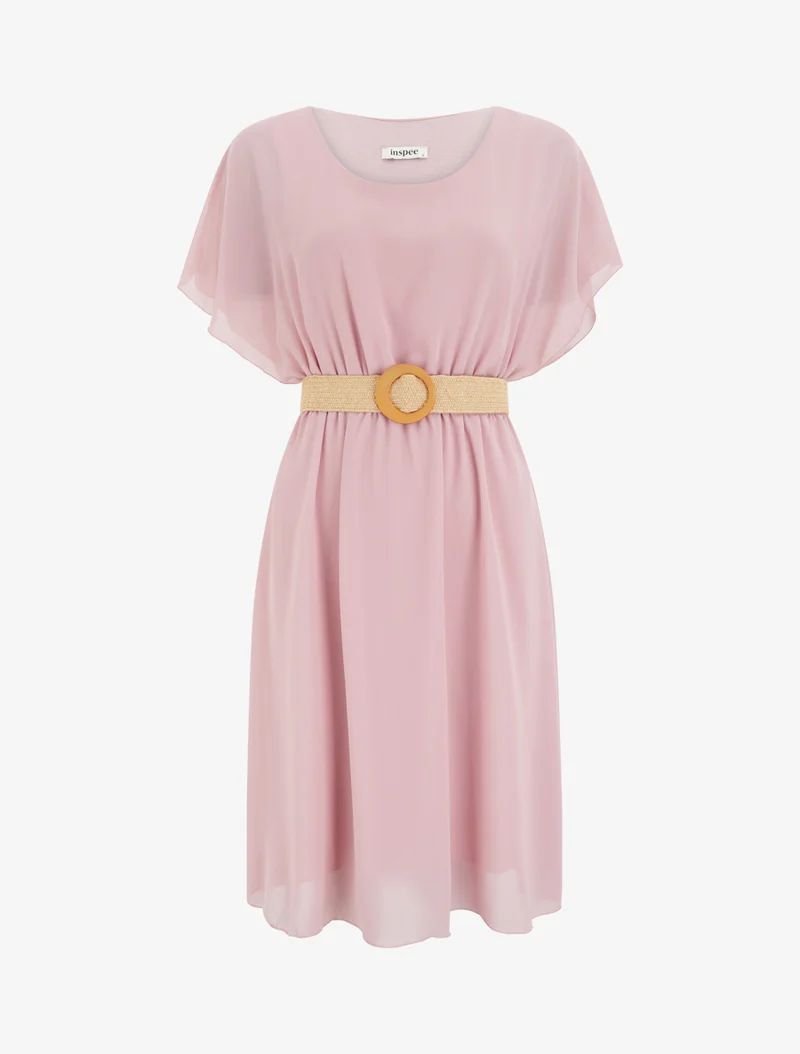 Unifarbenes, knielanges Skaterkleid - Rose