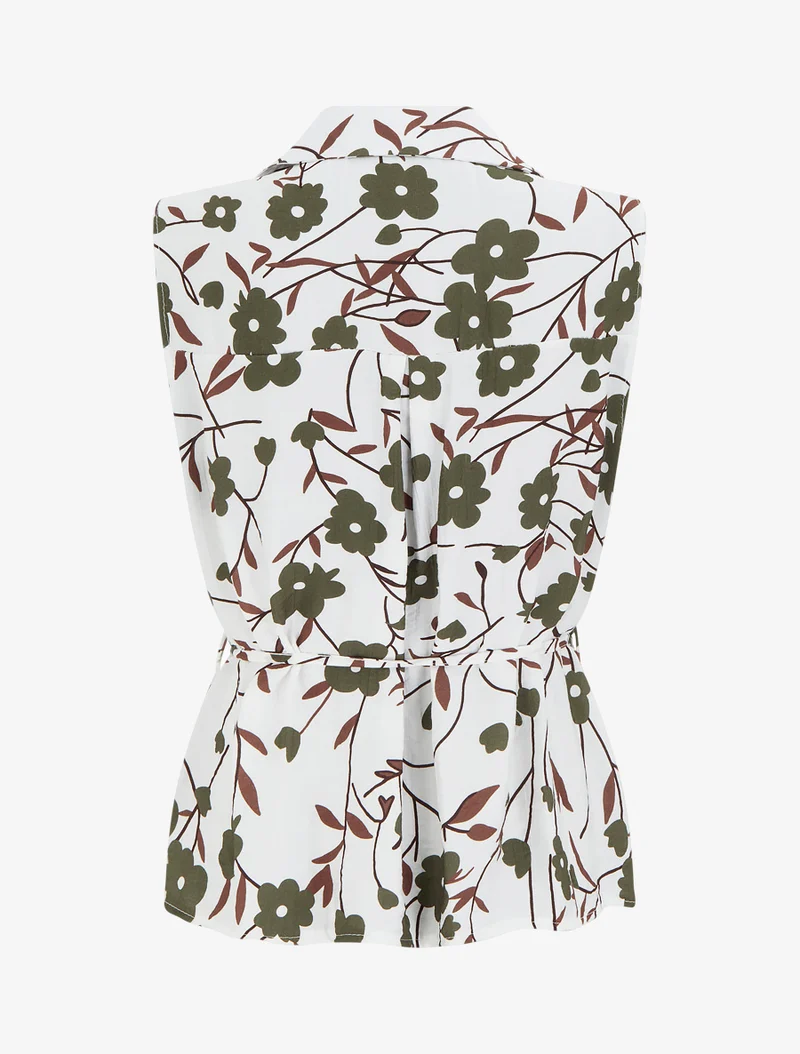 Ärmelloses Top mit Blumenmuster - Kaki