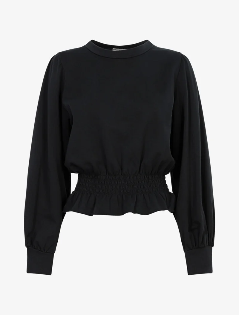 Volant-Oberteil im Sweatshirt-Stil - Schwarz