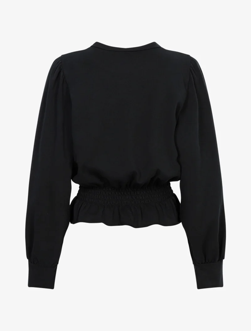 Volant-Oberteil im Sweatshirt-Stil - Schwarz