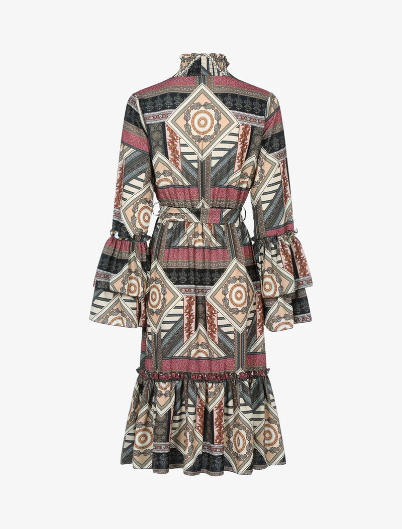 Rüschenkleid mit Stehkragen - Beige