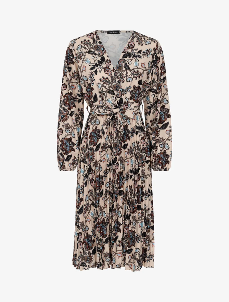 Kleid mit herbstlichem barockem Blumenprint - Beige