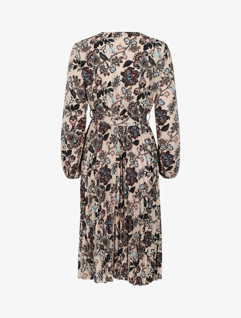 Kleid mit herbstlichem barockem Blumenprint - Beige