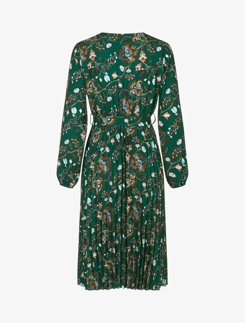 Kleid mit herbstlichem barockem Blumenprint - Dunkelgrün