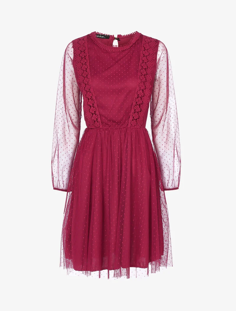 Skaterkleid aus Tüll und Häkelarbeit - Bordeaux
