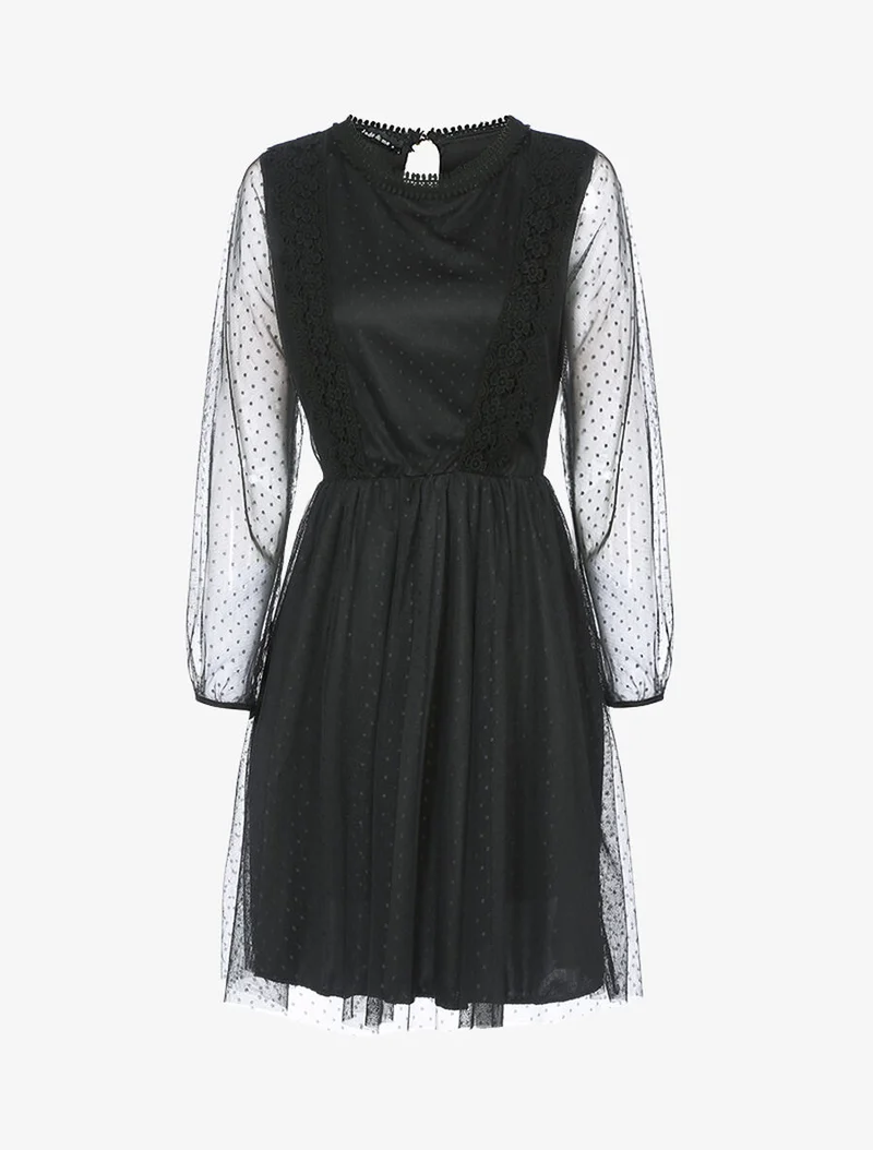 Skaterkleid aus Tüll und Häkelarbeit - Schwarz