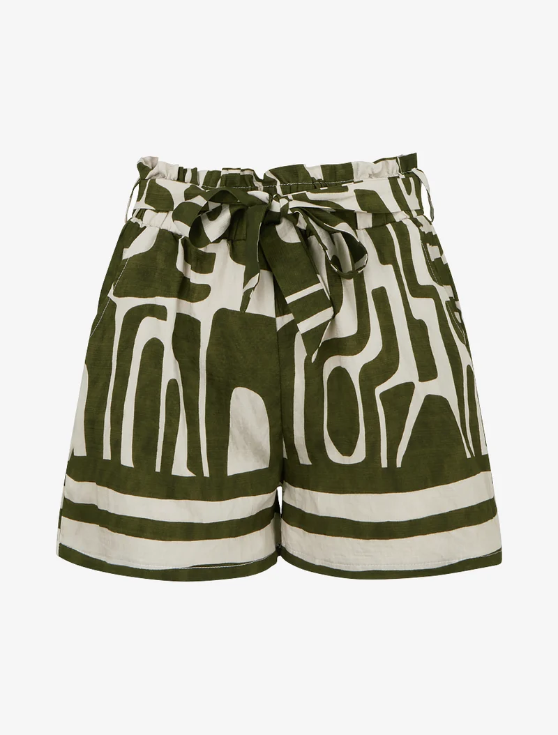 Elastische bedruckte Shorts mit Fantasiemuster - Kaki