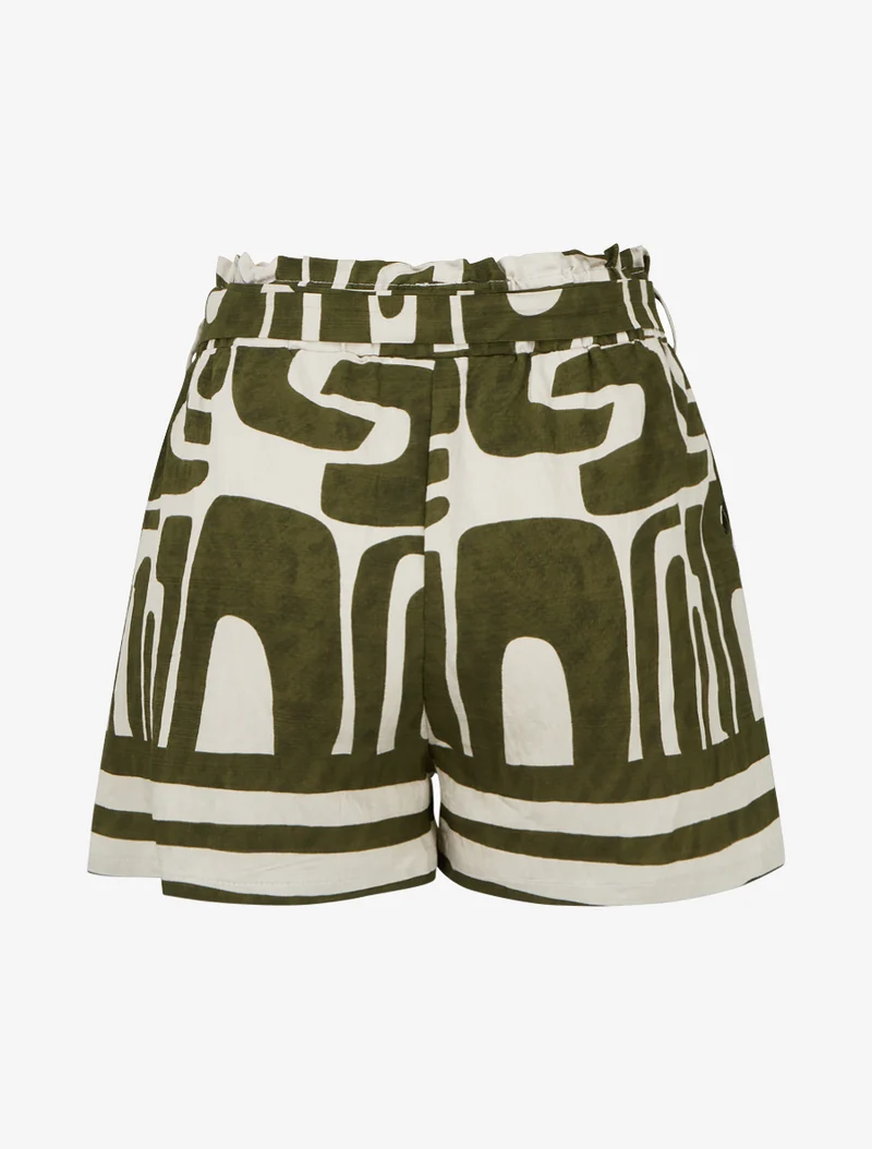 Elastische bedruckte Shorts mit Fantasiemuster - Kaki
