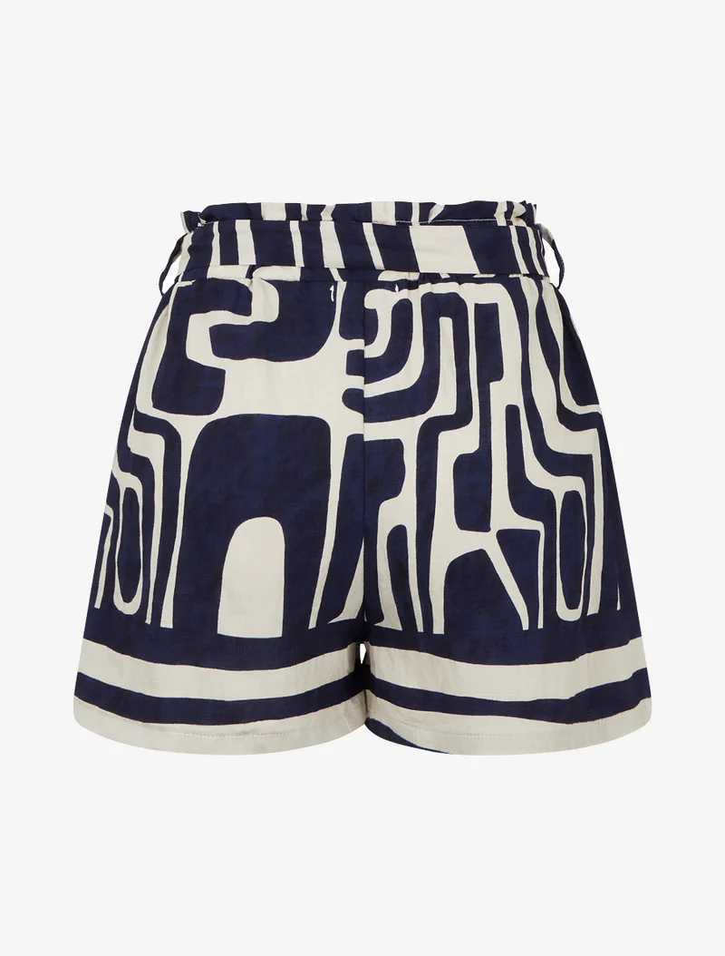 Elastische bedruckte Shorts mit Fantasiemuster - marineblau