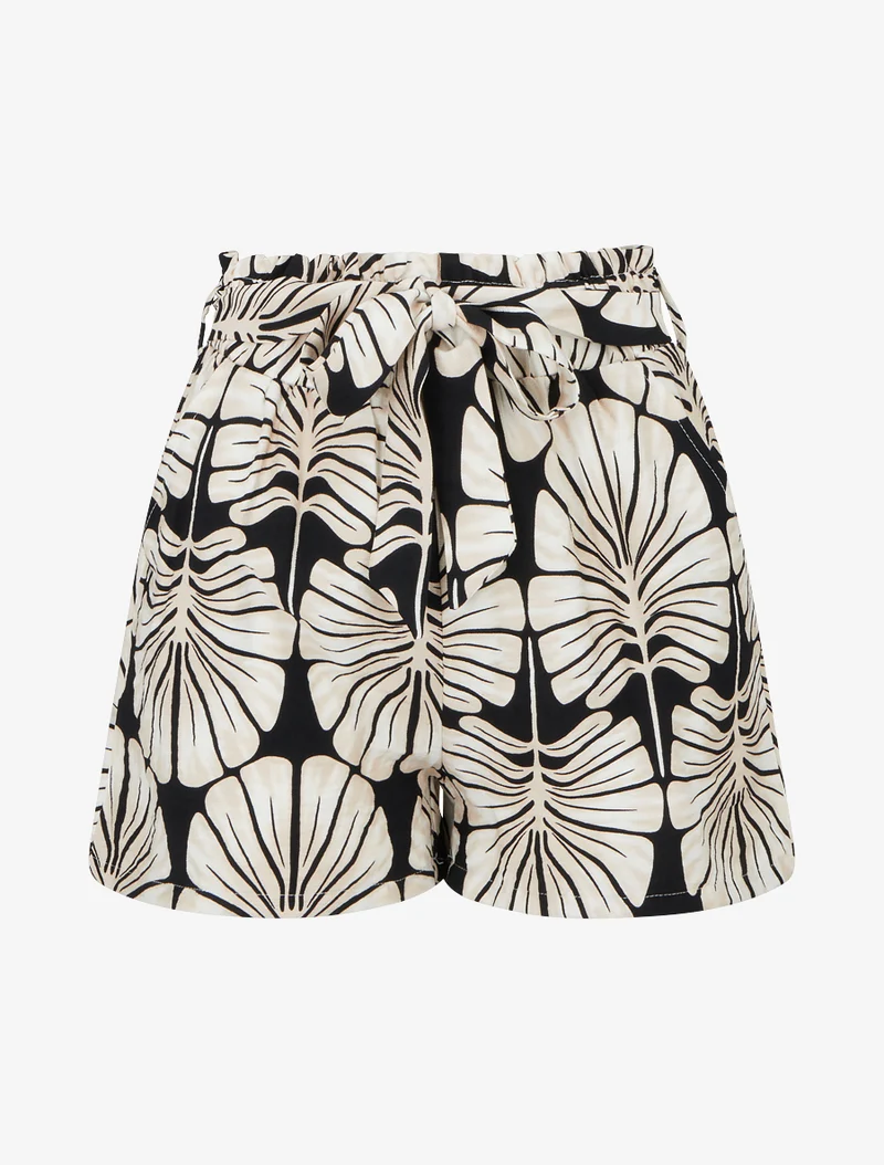 Elastische Shorts mit tropischem Druck - Schwarz